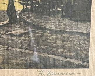 hand painted engraving St Pierre de Monmartre Henri Tounier signed