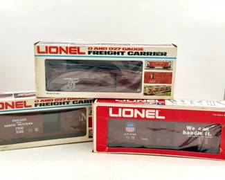 (3) vintage Lionel O and O27 gauge model railroad freight cars