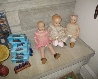 antique doll / lots of thimble sets 