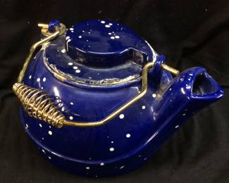 BLUE ENAMELED CAST IRON KETTLE