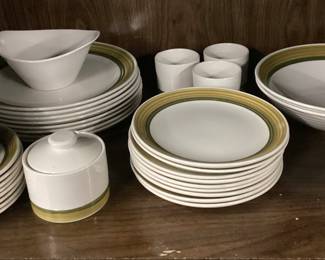 CHOICE SHELF LOT, WEDGEWOOD, VTG. PERFUME BOTTLES, TIN ADVERTISING, DINNERWARE PLATE SET, GLASSWARE, RABBIT FIGURINES