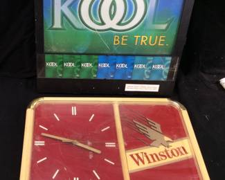 (2) KOOL CIGARETTES SIGN & WINSTON CIGARETTES CLOCK, BOTH BATTERY OPERATED
