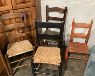 (4) VTG. LADDER BACK CHAIRS NO SHIPPING PICKUP ONLY