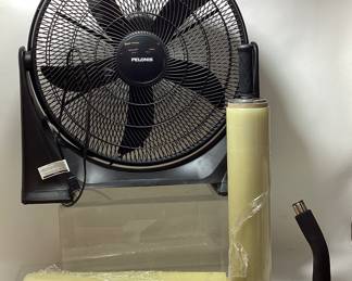 PELONIS BOX FAN & 2 STRETCH WRAP ROLLS w HANDLE GOOD WORKING CONDITION NO SHIPPING PICKUP ONLY