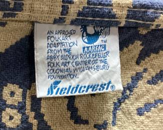 VTG. FIELDCREST JACQUARD STYLE COVERLET, APPROVED FOLK ART ADAPTATION FROM THE ABBY ALDRICH ROCKEFELLER FOLK ART CENTER OF THE COLONIAL WILLIAMSBURG FOUNDATION