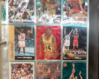 ASSORTED BASKETBALL, BASEBALL & FOOTBALL CARDS, MICHAEL JORDAN, LARRY BIRD, MAGIC, CHARLES, PATRICK EWING, GARY PAYTON, SHAWN KEMP, OTIS THORPE, BUCK JOHNSON ROLL TIDE, CURT SCHILLING, DON BAYLOR, EL PRESIDENTE DENNY MARTINEZ, CAL RIPKIN JR……MOSTLY BASKETBALL