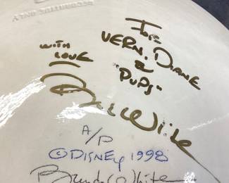 1998 ARTIST PROOF SIGNED BRENDA WHITE, DOPEY FROM SNOW WHITE & THE 7 DWARFS DISNEY PLATE, LIMITED EDITION, 18in DIAMETER, PERSONALIZED MESSAGE ON BACK