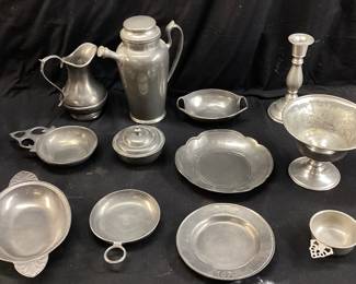 ASSORTED VTG. PEWTER TABLEWARE, WOODBURY, FEIN ZINN GERMAN, OLD WORLD PEWTER NO SHIPPING PICKUP ONLY