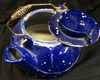 BLUE ENAMELED CAST IRON KETTLE