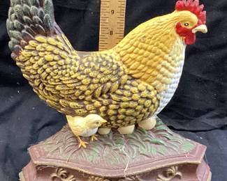 CAST IRON HEN DOOR STOP, 11in H NO SHIPPING PICKUP ONLY