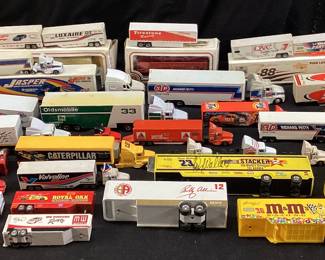 ASSORTED TRANSPORTER HAULER TRUCKS, MATCHBOX, NASCAR,CATERPILLAR, SKITTLES, TARGET, PENZOIL, VALVOLINE