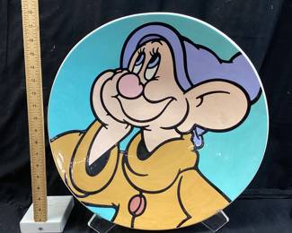 1998 ARTIST PROOF SIGNED BRENDA WHITE, DOPEY FROM SNOW WHITE & THE 7 DWARFS DISNEY PLATE, LIMITED EDITION, 18in DIAMETER, PERSONALIZED MESSAGE ON BACK