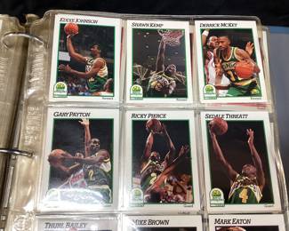 ASSORTED BASKETBALL, BASEBALL & FOOTBALL CARDS, MICHAEL JORDAN, LARRY BIRD, MAGIC, CHARLES, PATRICK EWING, GARY PAYTON, SHAWN KEMP, OTIS THORPE, BUCK JOHNSON ROLL TIDE, CURT SCHILLING, DON BAYLOR, EL PRESIDENTE DENNY MARTINEZ, CAL RIPKIN JR……MOSTLY BASKETBALL