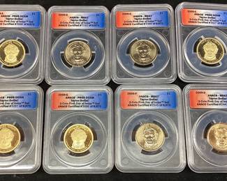 (8) 2009- D & S ZACHARY TAYLOR PRESIDENTIAL DOLLARS, FIRST DAY OF ISSUE, ANACS-MS67