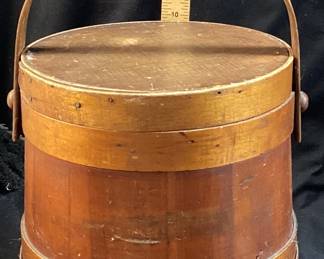ANTIQUE WOOD FIRKIN SUGAR BUCKET, 13.5in H NO SHIPPING PICKUP IS