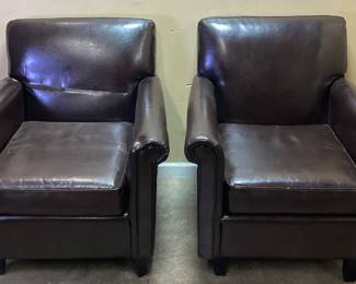 PAIR OF CHOCOLATE BROWN LEATHER CLUB CHAIRS, MADE BY PERMAISURI CO NO SHIPPING PICKUP ONLY