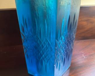 Sascha Brastoff MCM Blue Resin Square Diamond Candleholder