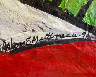 Framed Original Mixed Media on Canvas of Woman in Red Signed Elizabeth Martineau '96 (33"W x 56-1/2"H)