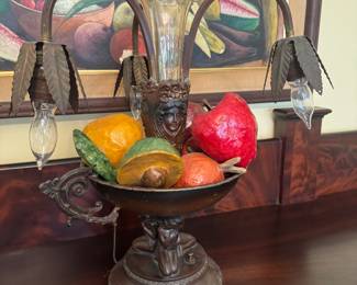 Vintage Metal Art Deco Style Epergne Centerpiece Lamp