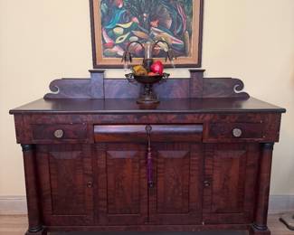 American Empire Flame Mahogany 3 Drawer / 4 Door Sideboard (71"W x 53"H x 23-1/2"D)