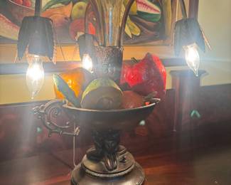 Vintage Metal Art Deco Style Epergne Centerpiece Lamp