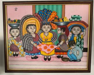 Framed Original Oil on Board of Family Signed Alix Roy