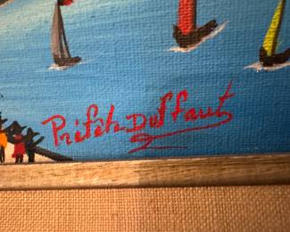 Framed Original Oil on Canvas of Coastline Signed Prefete Duffaut (32"W x 28"H)