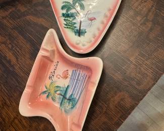 1940 Biomorphic Pink Flamingo Florida Ceramic Ashtrays