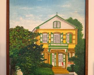 Framed Original Oil on Board of Haitian Home Signed Galland Semerand