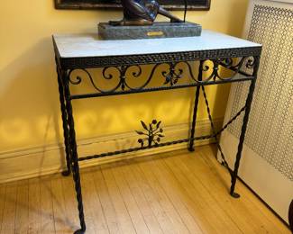 Hand-made Vintage Wrough Iron & Marble Topped Console Table (32-1/2"W x 18"D x 31-1/2"H)