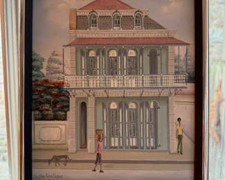 Framed Oil on Board Haitian Home Signed Buffon Thermidor Cap. Haitien Haiti (9"W x 11"H)