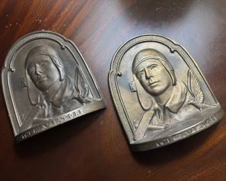 Vintage Cast Iron Charles Lindbergh "The Aviator" Bookends (COPR 1929)