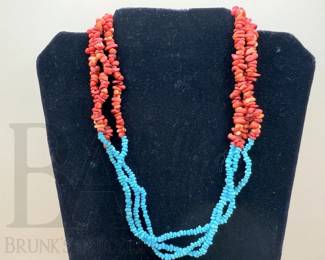 STERLING TURQUOISE CORAL NECKLACE