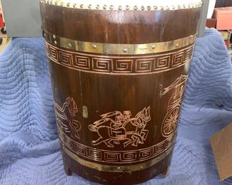 Very cool mid-century carved drum cabinet