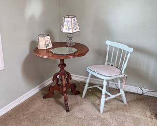 George III style mahogany tripod table, vintage sitting chair