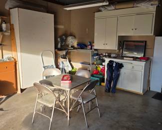 Vintage card table with metal folding chairs