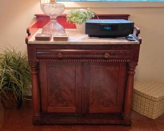 Vintage Empire style stone top mahogany buffet