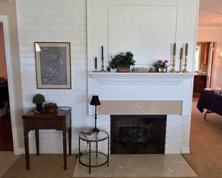 Vintage sewing machine, vintage accent table, antique silk embroidered art