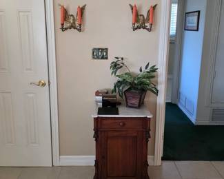Vintage mahogany stone top half commode