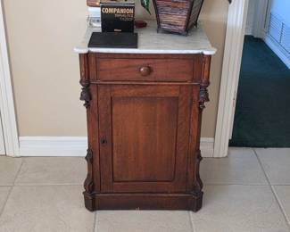 Antique Victorian mahogany stone top half commode