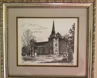  Church Print Art, signed. 