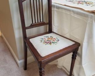 Antique Needlepoint Seat Side Chair 