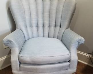 Vintage Fluted Button Tufted Wing Back Upholstered Armchair