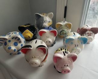 Ceramic Piggy Banks, Some Signed. 