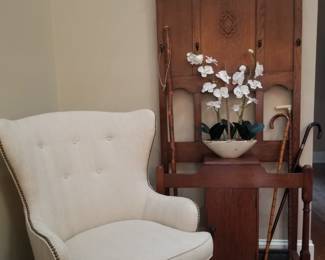 Arts & Crafts Antique Hall Tree
French Provencial Tufted Wingback Chair with Brass Nailhead Trim. 