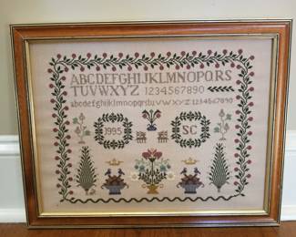 Framed Cross Stitch Sampler.