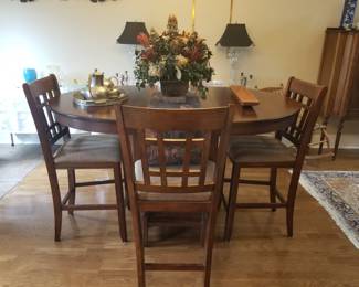 Round Pub Table with One Leaf (Oval w/ Leaf) and Four Pub Side Chairs