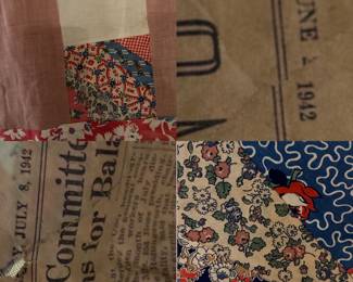 Vintage quilt with newspaper as the stabilizer on back - please handle carefully 