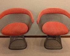 Pair of Vintage Knoll Platner Armchairs with Orange Fabric