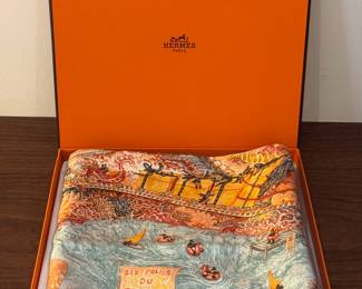 Hermes Les Folies du Faubourg Silk Scarf with Box